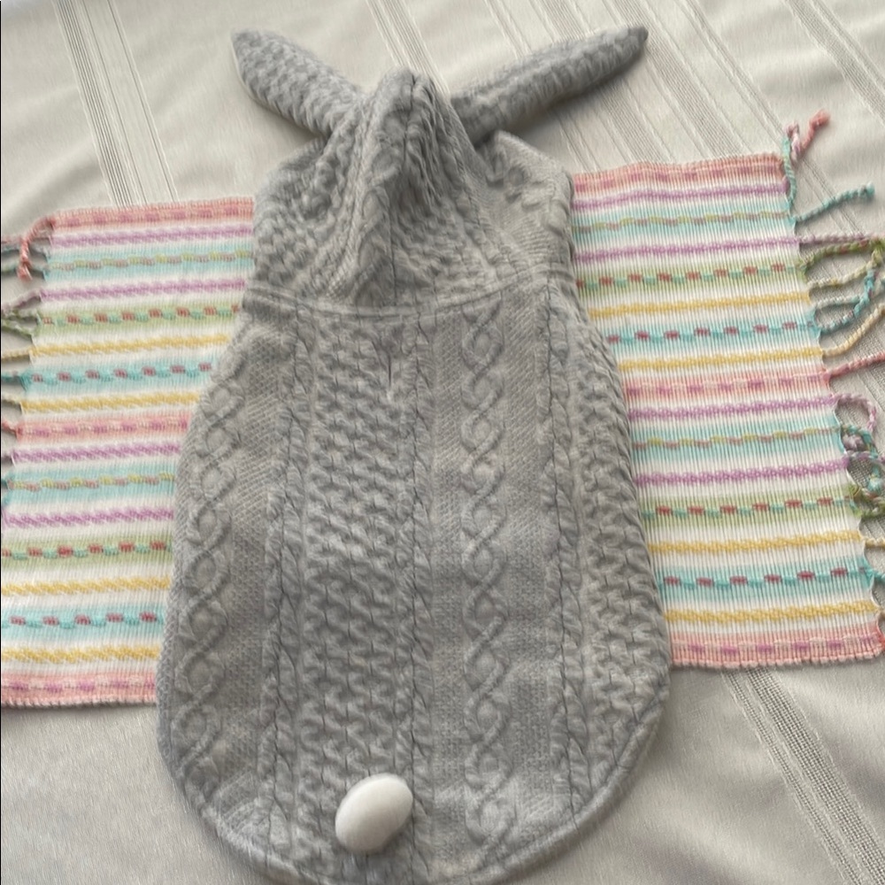 Cozy Gray Sweater coat with adorable Bunny ears for small pets size medium